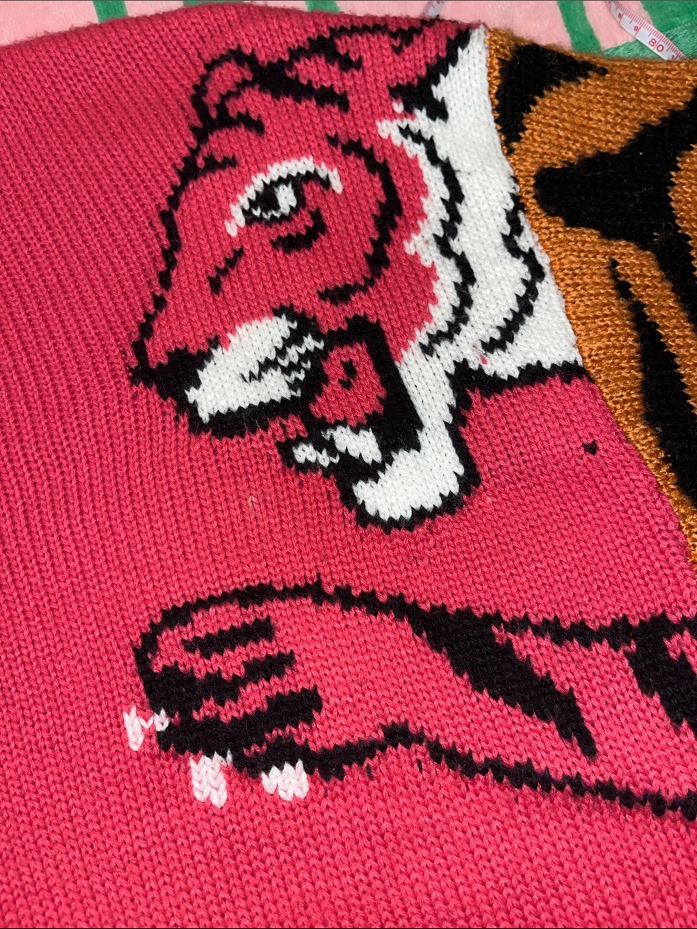 ASOS pink knit sweater features playful pink and orange tiger | size 4 - Picture 5 of 6
